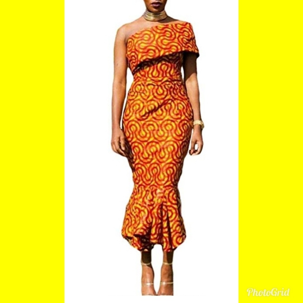 African print ruffle/mermaid style dress